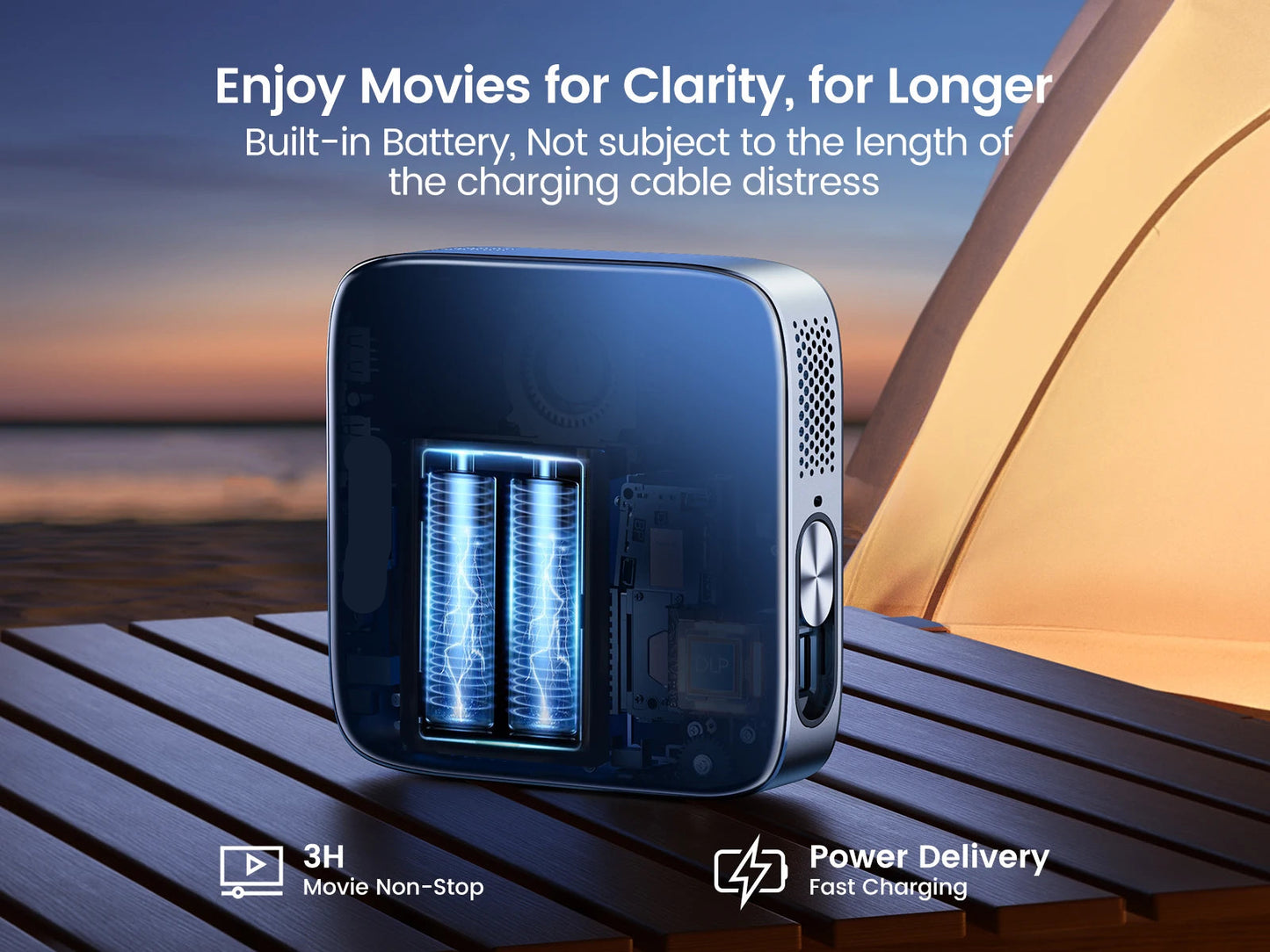 Beamer - Projector - Mini DLP Projector - Oplaadbaar - Android 11.0 - Ultra Short Throw – WIFI & Bluetooth – FHD 1080P Ondersteuning – EU Plug – Zilveren Afwerking