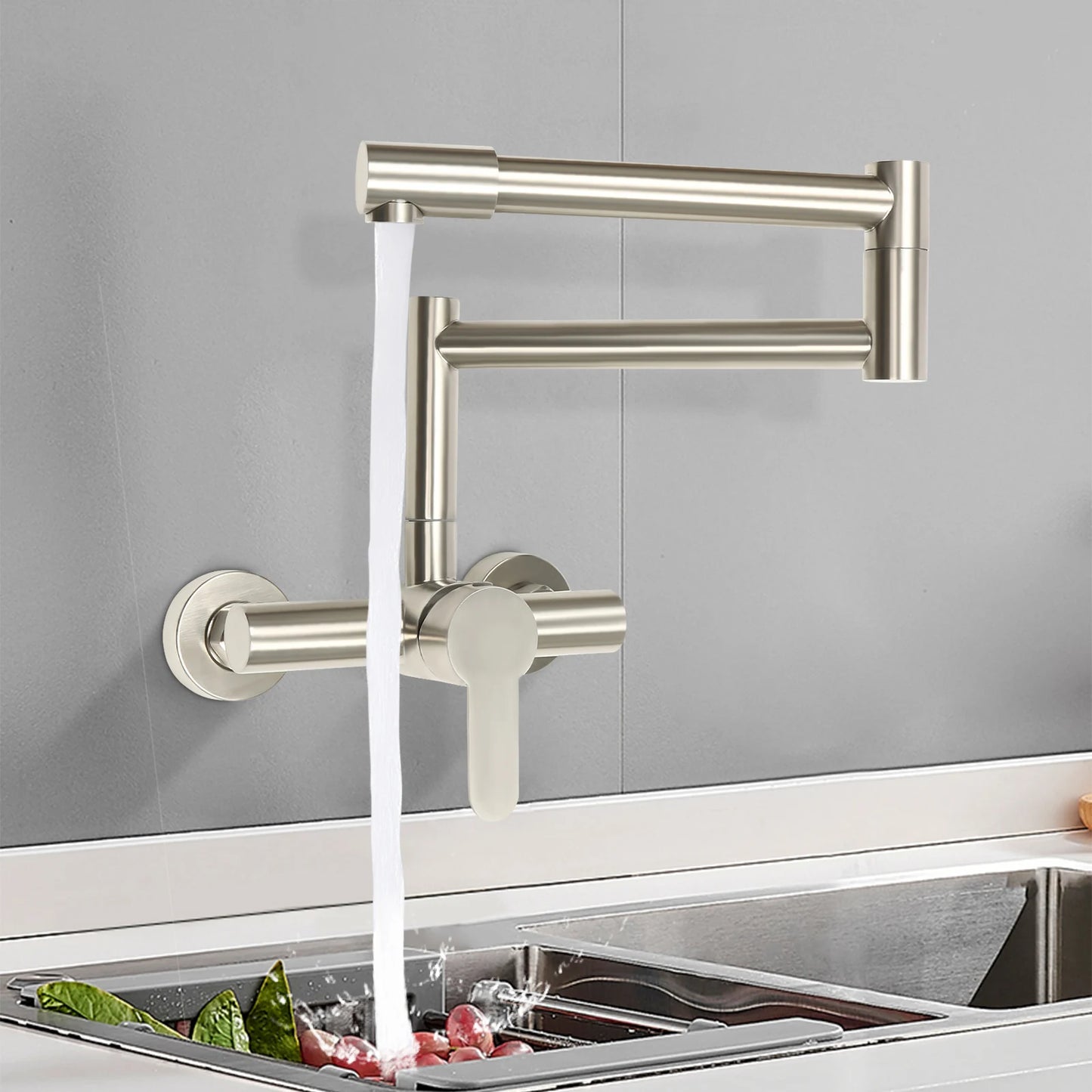 Faucet - Basin Faucet - Swivel Faucet Kitchen - Swivel Spout - Mixer Tap for Bathroom or Kitchen - Wall Mounted 360 ° - 1.33 kg - Silver