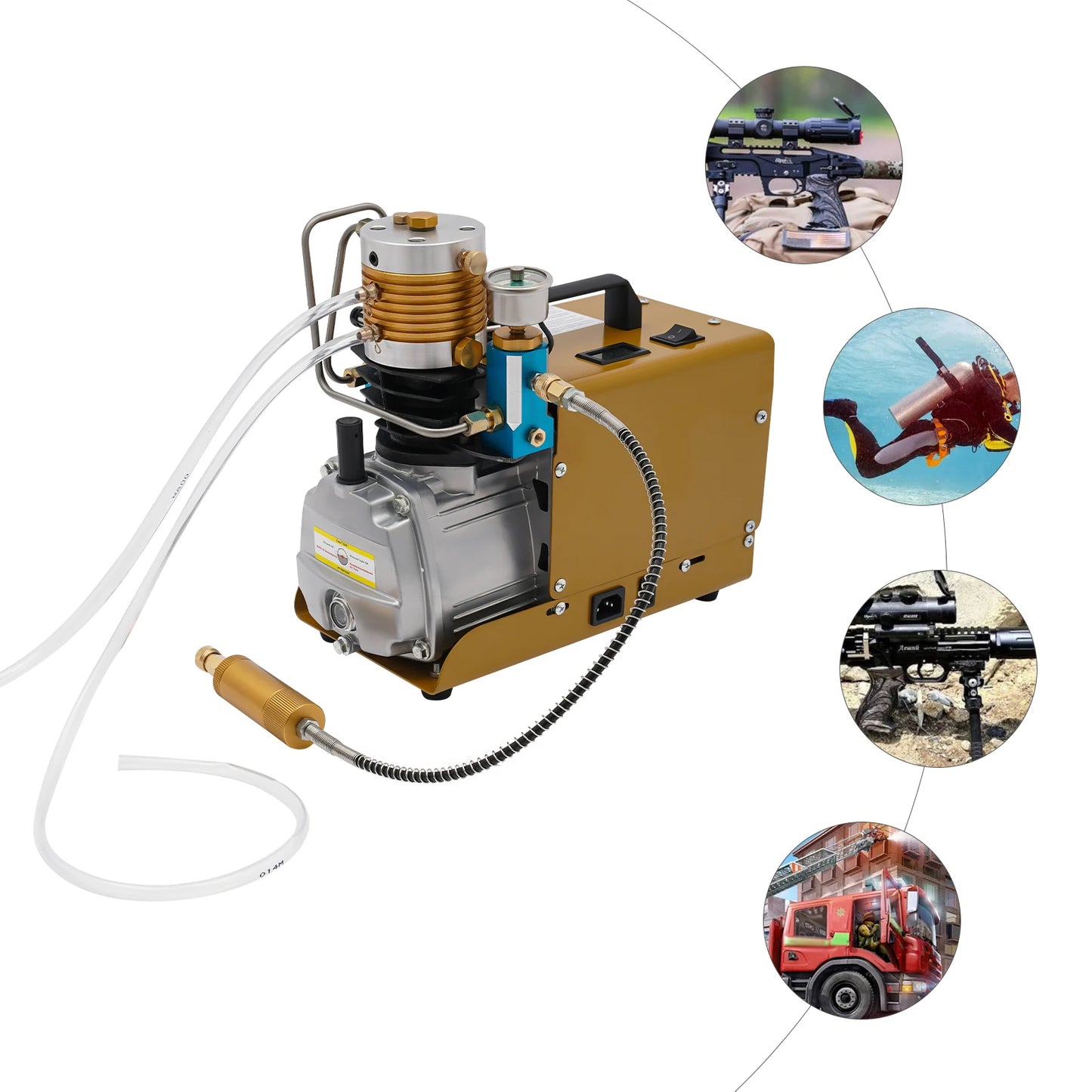 Hogedruk Luchtpomp – Draagbare Pomp – PCP Compressor – Gasfles Opblazer – 1.8 kW Motor – 5 Tot 30 MPA Instelbaar