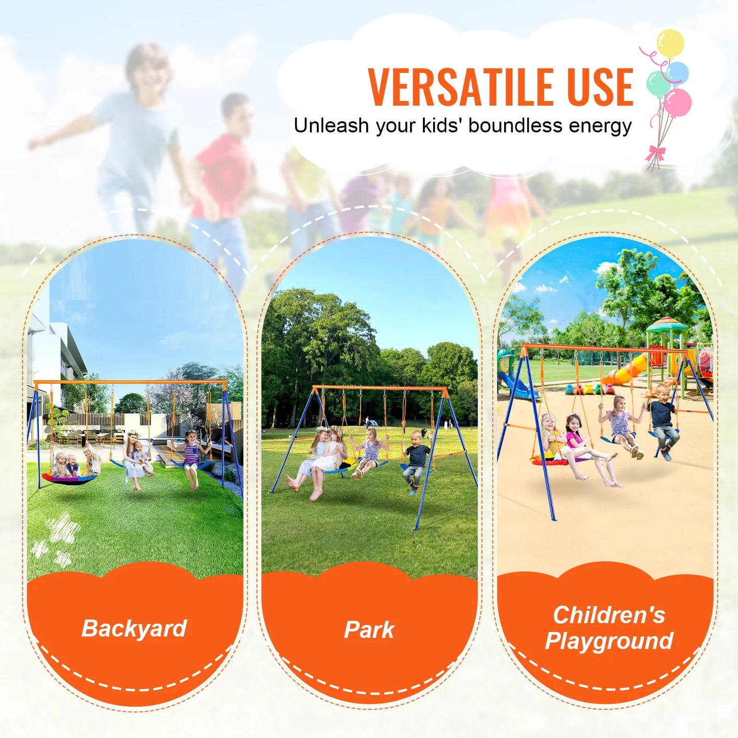 Kinderschommel - Schommel - Outdoor Schommel - 3-in-1 - Metalen A-Frame Schommel - Tuinspeelgoed - Voor 3-6 Jaar - Tot 272 kg - 2 Personen