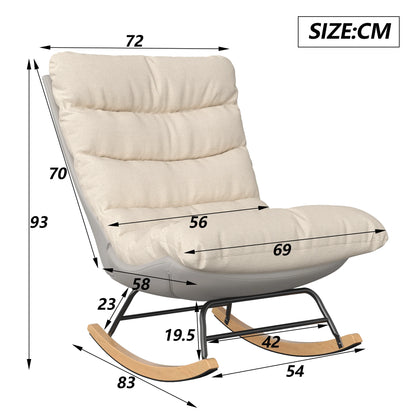 Schommelstoel – Relaxstoel – Leesstoel – Zitstoel – Ruststoel – Ergonomische Rugleuning – Antislip Padden - 83 x 72 x 93 cm - Witte Rijst