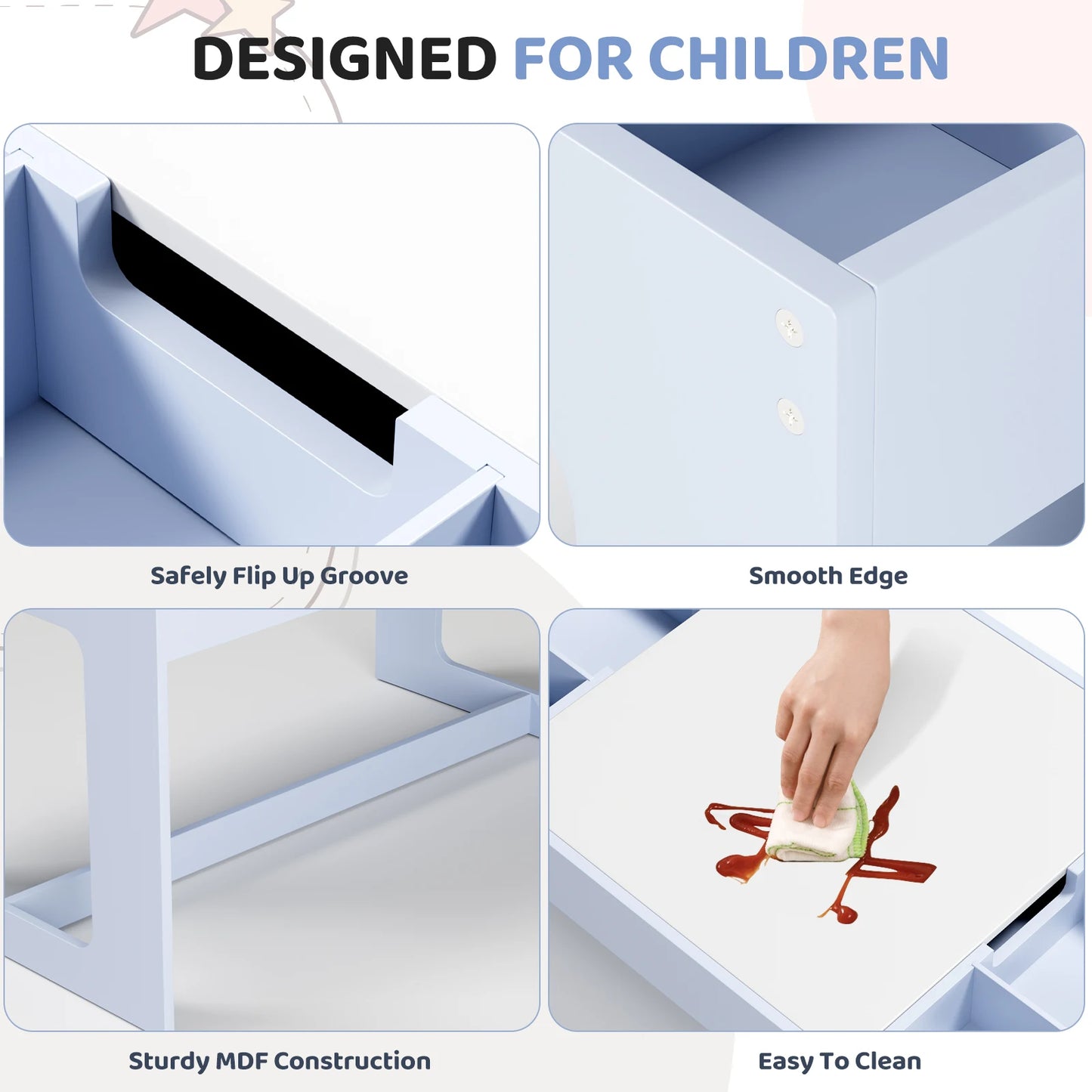 Kindertafel Met 2 Stoeltjes – Speeltafel – Tafelset – Kindertafel Hout – Krijtbord Tafel – Multifunctioneel – Met Opbergruimte - QUORE