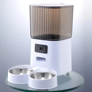 Voerbak - voerbakje kat en hond - 5L Dubbele Kommen - Automatische Kattenfeeder - Met Camera - Voice Recorder - Compatibel met WIFI - 20x33x33cm  - Wit