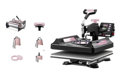 8-in-1 Warmtepers – Transferpers – Textielpers – T-shirtpers – Mokkenpers – 15x15 inch Verwarmingsplaat – 360° Draaibare Arm Veilig - Roze