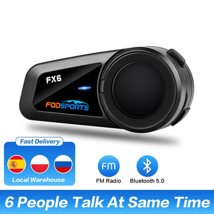 Motorfietsintercom - Helmintercom - MotorfietshelmHeadset - Bluetooth Helmintercom - Helm - Motorfietsaccessoires - 6 Rider - Waterdicht - BT 5.0 intercom met FM-radio - QUORE