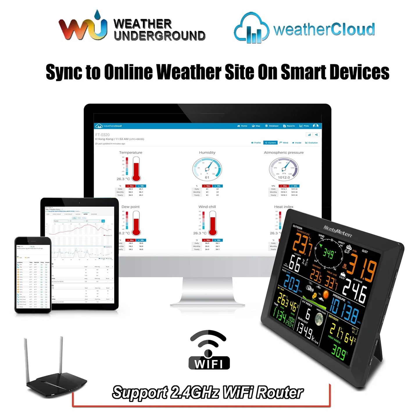 Weerstation – Weermeter – Hygrometer – Thermometer – Luchtvochtigheidsmeter – Groot 10 Inch Display – Draadloos Met Buitensensor En Solar-ondersteuning
