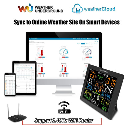 Weerstation – Weermeter – Hygrometer – Thermometer – Luchtvochtigheidsmeter – Groot 10 Inch Display – Draadloos Met Buitensensor En Solar-ondersteuning