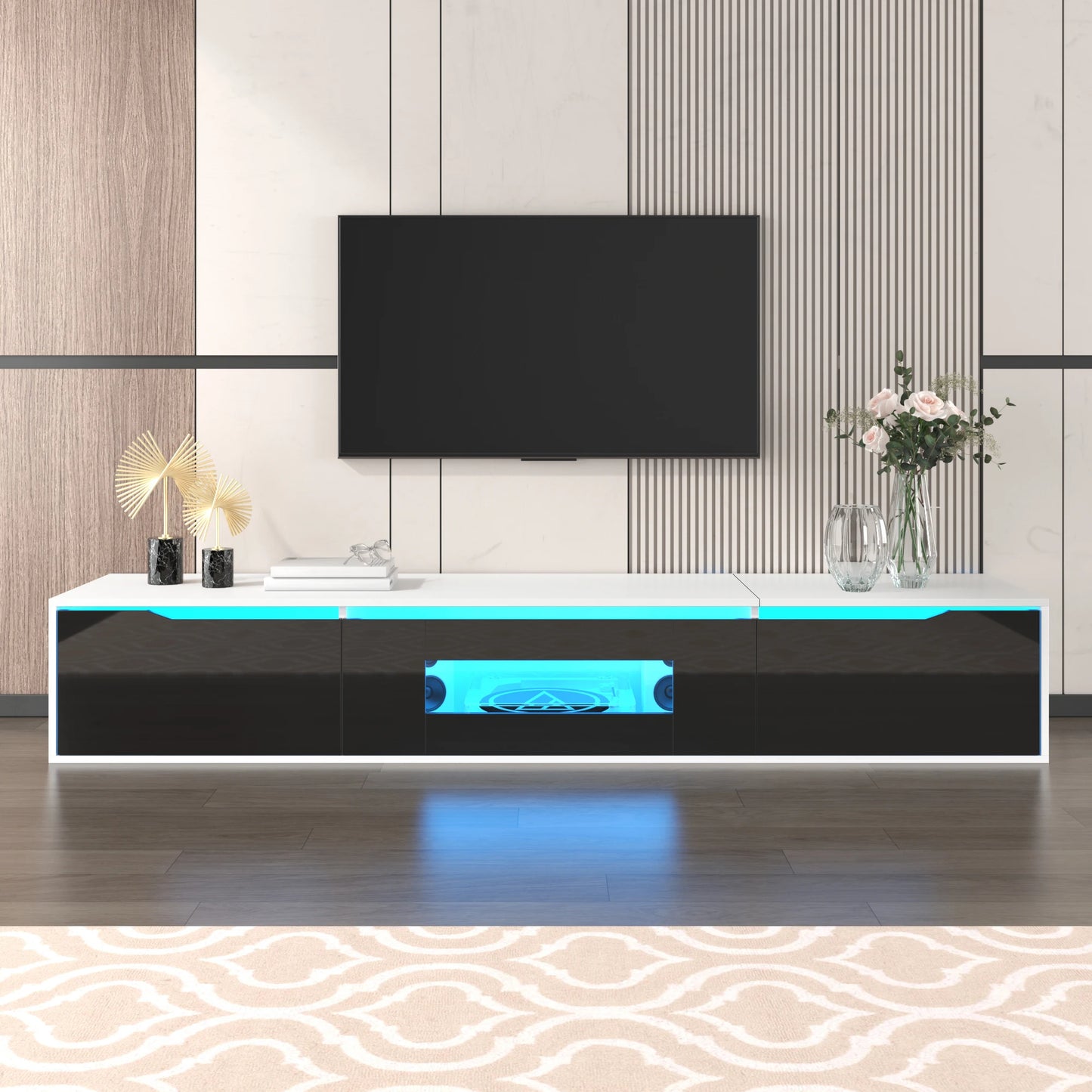 Tv-Kast – Tv-Meubel – Media Meubel – Wandmeubel – Hoogglans Zwart-Wit – Ledverlichting Met 16 Kleuren – Wandmontage