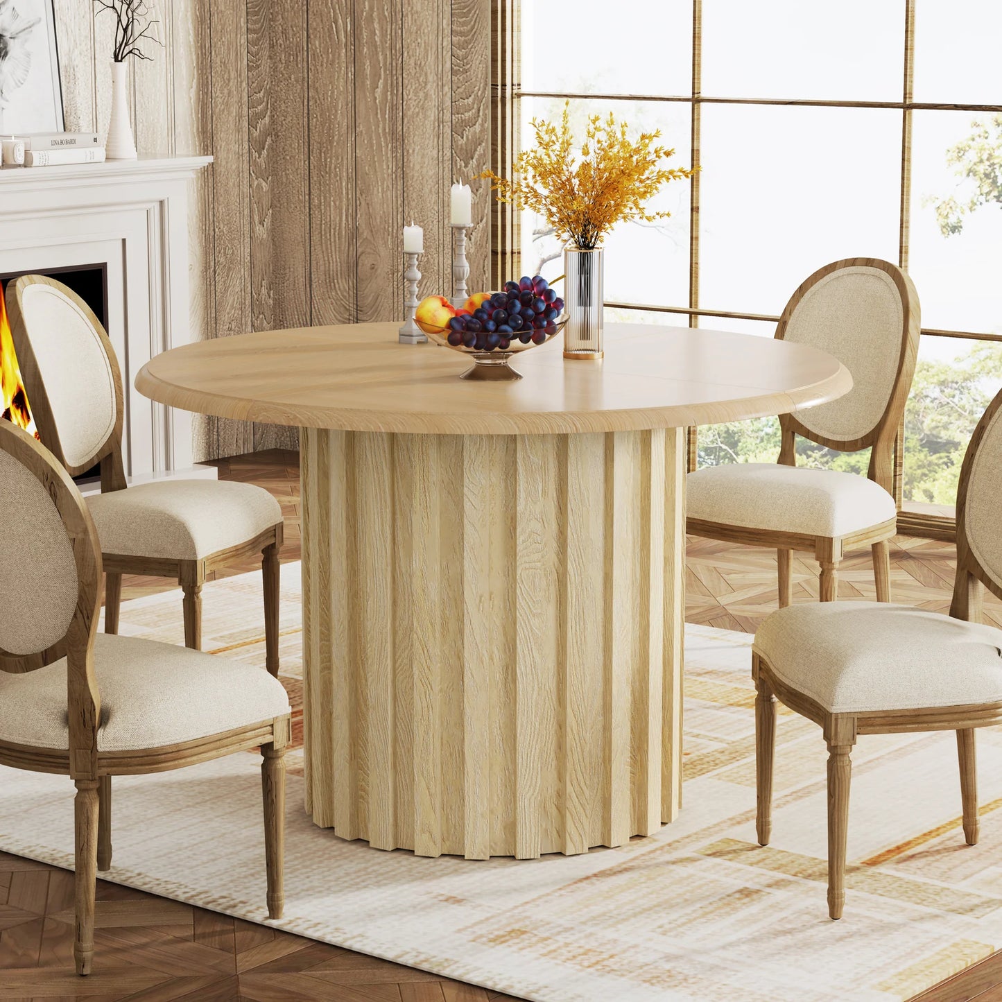Eettafel – Ronde Tafel – Eettafel 110 Cm – Compacte Eettafel – Houtplaatmateriaal – Metalen Voet – 4 Tot 6 Personen - 110 x 110 x 75 cm - Natuurlijk Hout