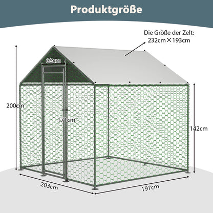 Kippenren – Buitenren – Dierenren – Kippenhok – Konijnenhok – 3x1,5x2 Meter – Gegalvaniseerd Stalen Frame – Waterdicht PE Dak