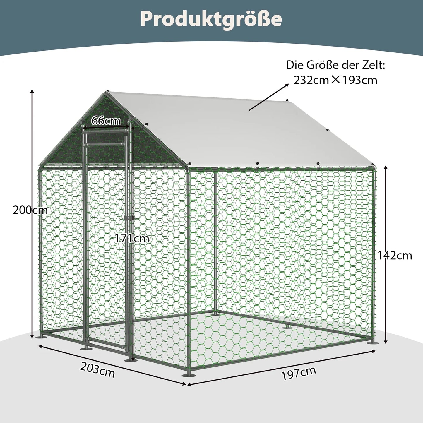 Kippenhok – Kippenren – Dierenverblijf – Ren – Kippenkooi – 3x2x2 Meter – Gegalvaniseerd Stalen Frame – Waterafstotend PE Dak