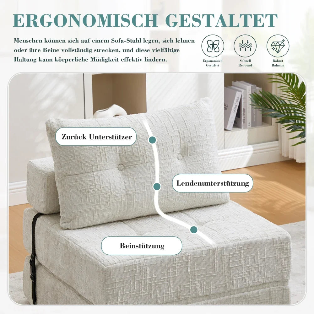 Opvouwbare Sofa Bed – Slaapbank – Bedbank – Klapbank – Zetel – Beige – Compact Formaat – Duurzame Chenille Bekleding