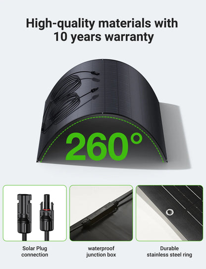 Flexibel Zonnepaneel – Dun Zonnepaneel – Lichtgewicht Zonnepaneel – Buigbaar Zonnepaneel – 960W Vermogen – Monokristallijn – Waterdicht IP67 - 4 Stuks
