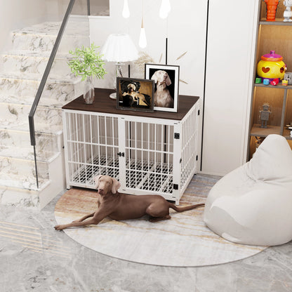 Hondenkennel - Hondenren - Hondenhok - Buitenren - Metalen - Meubelstijl Eindtafel – Met Drie Deuren, Sloten en Verwijderbare Tray - Kennel - Groot Formaat - Zwart