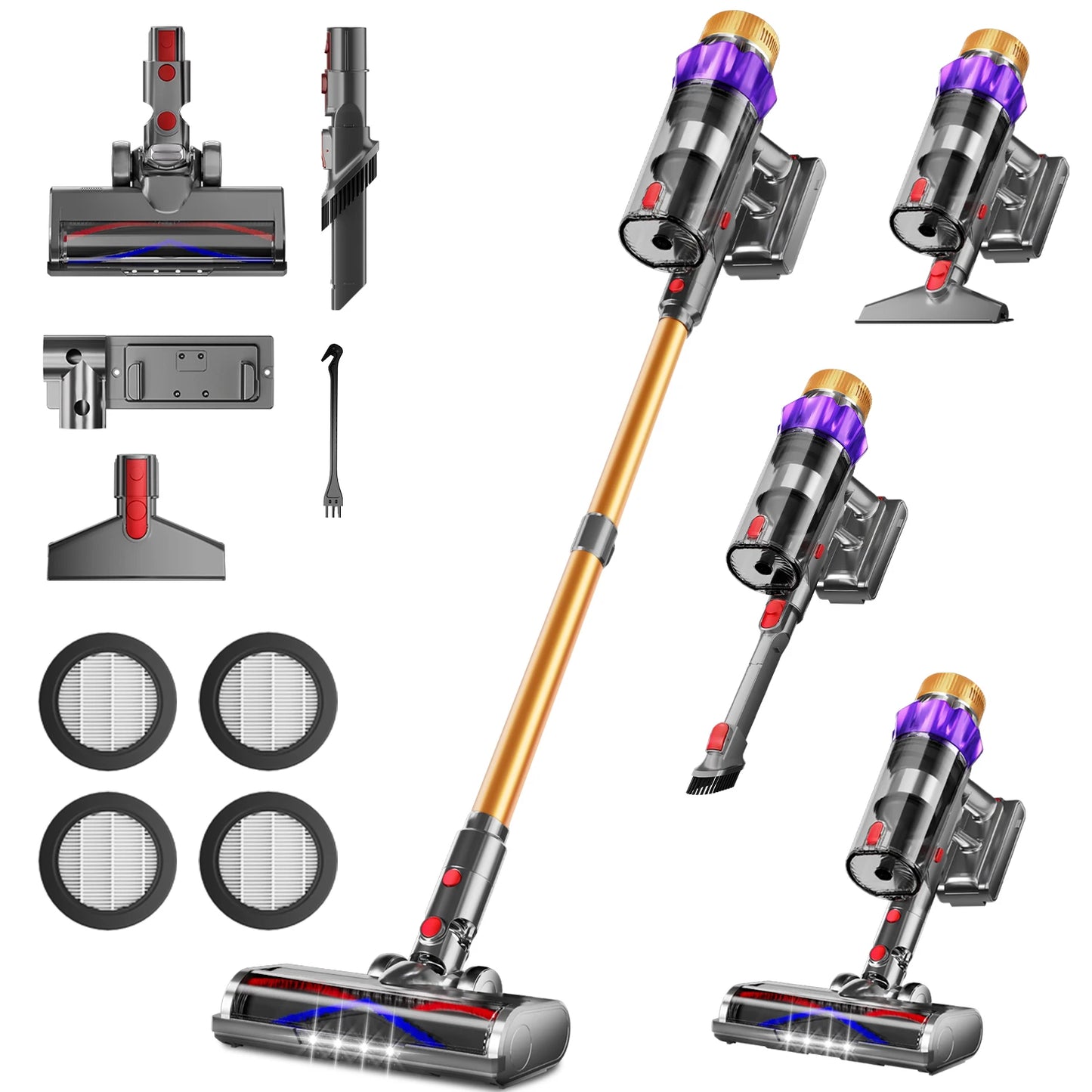 Draadloze Stofzuiger – Snoerloze Vloerzuiger – Handstofzuiger – Accustofzuiger – Zakloze Stofzuiger – 500W Borstelloze Motor – 5-in-1 HEPA Filtersysteem – 50 Minuten Accuduur – Blauw