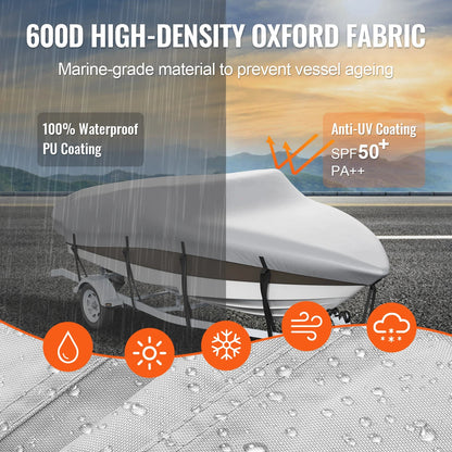 Boothoes - Bootzeil - Afdekzeil Boot - Trailerbare Waterdichte - met Motorafdekking- Gespriemen - 600D Oxford-materiaal - 23'-24' - Lichtgrijs