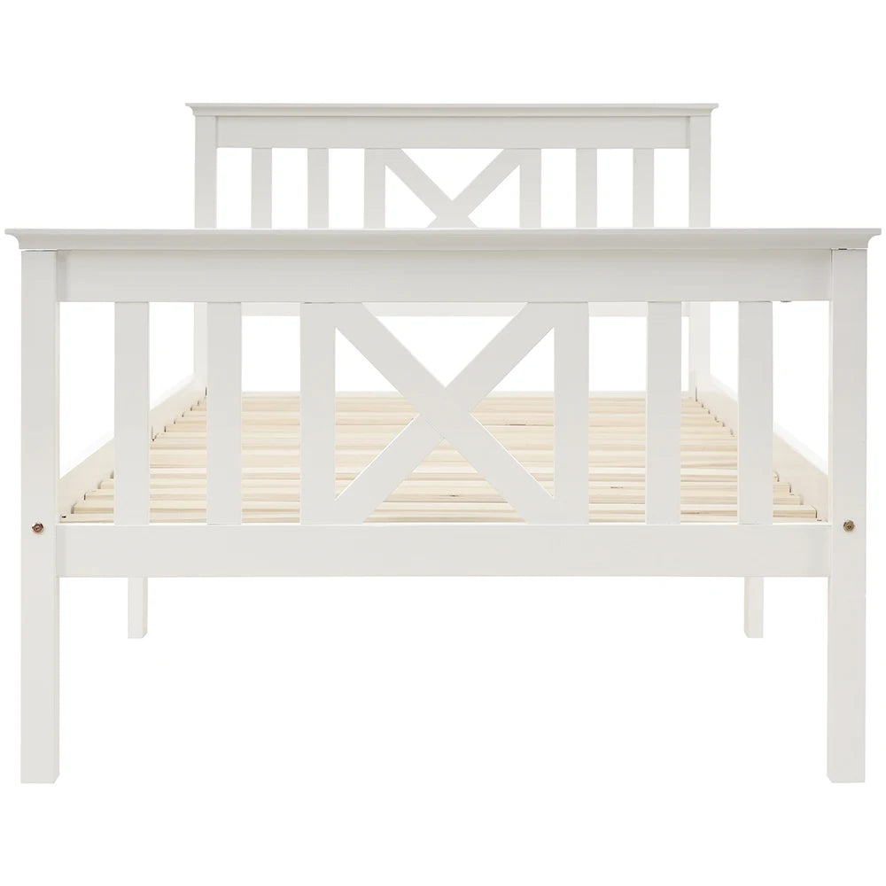 Eenpersoonsbed – Bedframe – Kinderbed – Logeerbed – Slaapbank – 90x200 cm – Massief Grenenhout – Stevige Lattenbodem – Wit