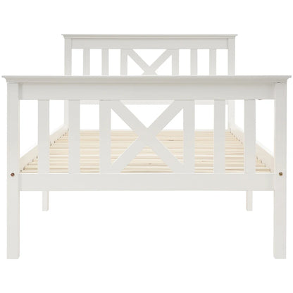 Eenpersoonsbed – Bedframe – Kinderbed – Logeerbed – Slaapbank – 90x200 cm – Massief Grenenhout – Stevige Lattenbodem – Wit