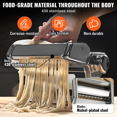 Fresh Pasta Maker Machine - Electric - 430 Stainless Steel - Noodle Rollers Cutter Slicer for Cutting - Silver
