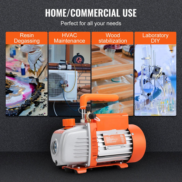 Vevor - Vacuum Pump - Refrigerant Vacuum Pump - Refrigeration Tools - HVAC Cooling - Dry Pump - 5CFM - 375W - 2-Stage - with Gauge - Orange