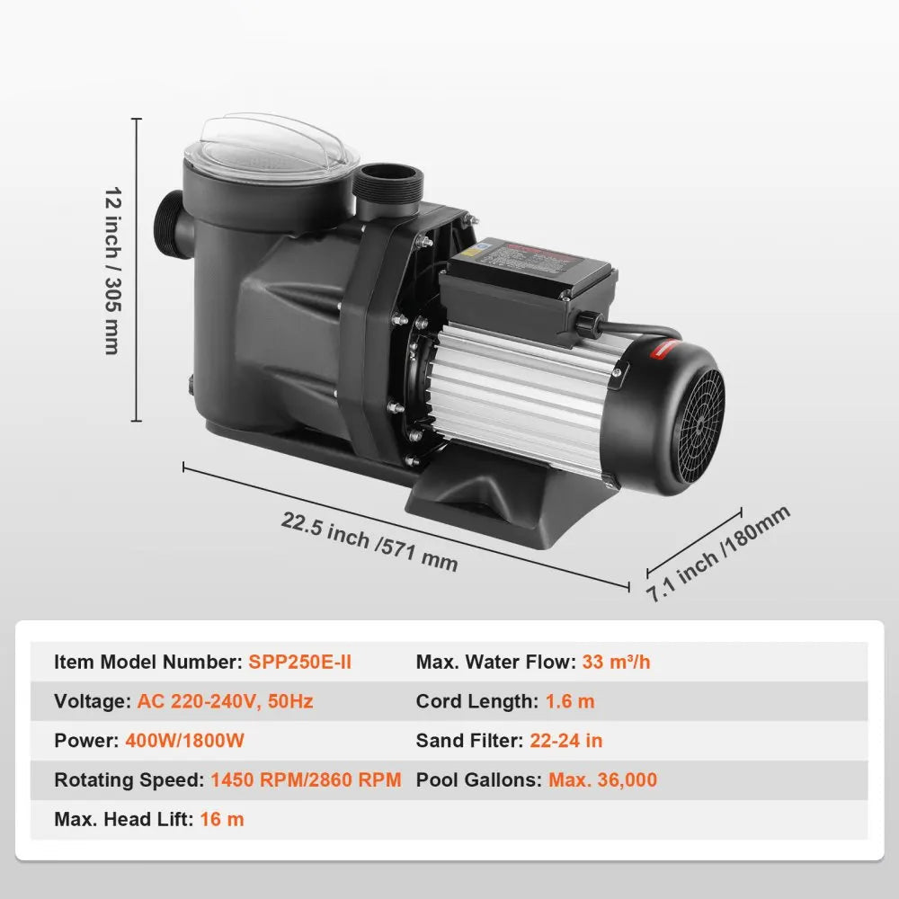 Zwembadpomp - 1 HP - Circulatiepomp voor Zwembad - 4223 GPH Capaciteit - Thermische Beveiliging - Stil en Krachtig - Voor Alle Watertypes - 33000 LH