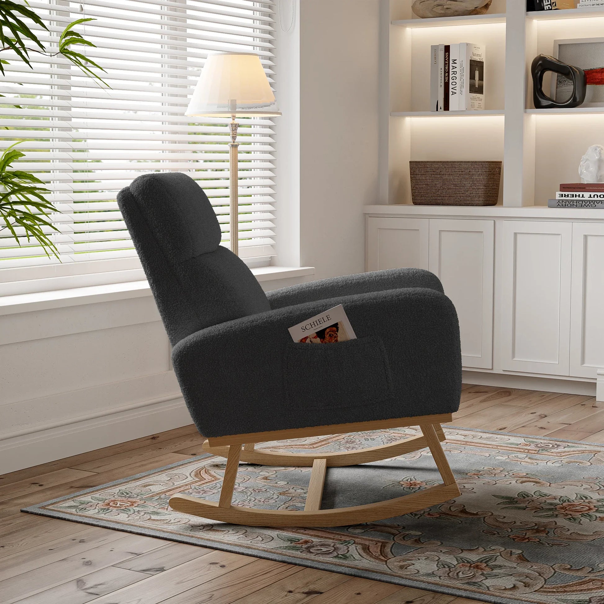 Schommelstoel – Schommelzetel – Relaxstoel – Wiegstoel – Ergonomisch Ontwerp – Houten Constructie - 69.2 x 78.5 x 87 cm - Donkergrijs - QUORE