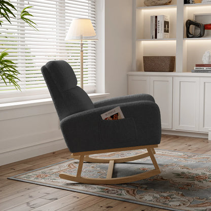 Schommelstoel – Schommelzetel – Relaxstoel – Wiegstoel – Ergonomisch Ontwerp – Houten Constructie - 69.2 x 78.5 x 87 cm - Donkergrijs - QUORE