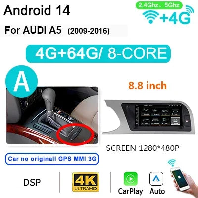 8,8'' Autoradio – Multimedia Speler – 2DIN Stereo – Draadloze CarPlay – Android Auto – Android 14 Besturingssysteem – GPS Navigatie – 4G LTE Verbinding