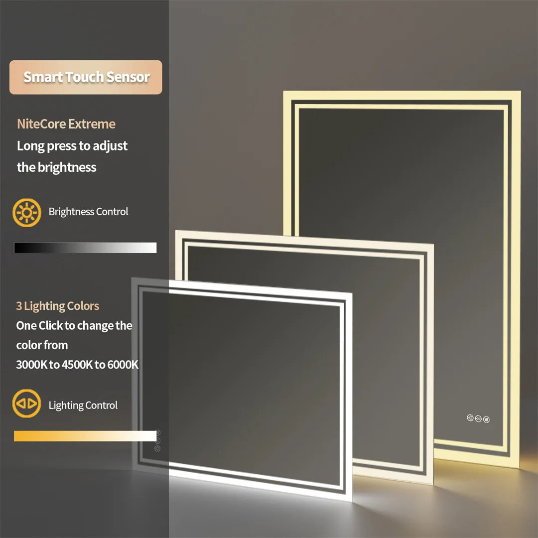 Badkamerspiegel - met Licht - Wandspiegel - Montage - Frameloze - 60x80cm - Anti-condens - met Licht Achtergrondverlichting - Aanraaksensor - Dimbaar Ontwaseming - voor Badkamer - Toilet - Douche - Make-up en Scheren - QUORE