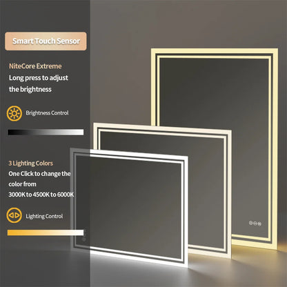 Badkamerspiegel - met Licht - Wandspiegel - Montage - Frameloze - 60x80cm - Anti-condens - met Licht Achtergrondverlichting - Aanraaksensor - Dimbaar Ontwaseming - voor Badkamer - Toilet - Douche - Make-up en Scheren - QUORE