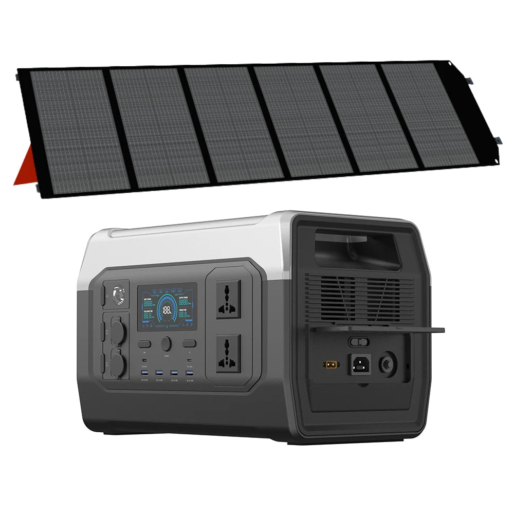 Powerstation - Generatoren - Aggregaat - Stroomgenerator - Generator - 1800W/1600W – 1024Wh Capaciteit - met 200W Zonnepaneel -Draagbare Power Station - Pure Sinusgolf – LiFePO4 Batterij - Geschikt voor Reizen & Kampere