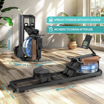Water Roeimachine - Roeimachine - Magnetische Roeitrainer - Roeiapparaat - Opvouwbare - met Bluetooth Monitor - van Massief Hout - Ergonomisch Zitvlak - Max 160kg - 14L Watertank - Met Tablet Houder - Voor Thuisgebruik - Zwart - QUORE