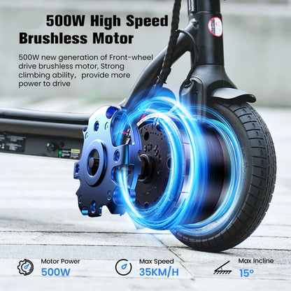Scooter - Elektrische Step - E-Scooter - Opvouwbare - met Koplampen - Achterlichten - 36V - 10 Inch Honingraatband - 7.8Ah - 500W - 35Km/h - Zwart