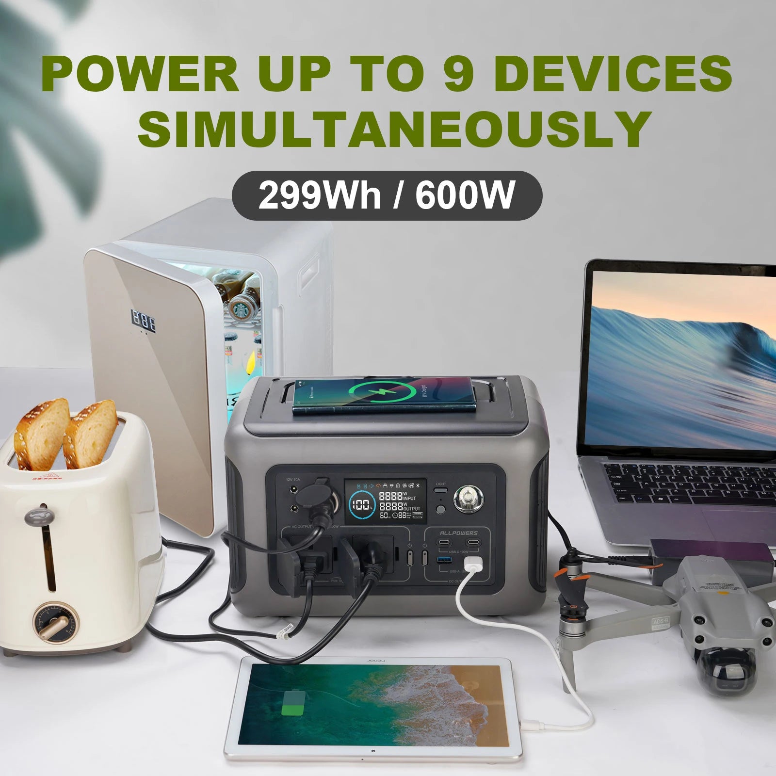 Solar Generator - Powerstation - Stroomgenerator - Draagbare - 600W – 299Wh - Powerbank - Voor Kamperen, Reizen & Noodsituaties - QUORE