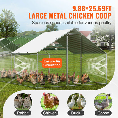 Kippenren - Kippenhokken - Kippenhok - Inloop Kippenren - Grote Metalen - 8x3x2m - met Dak - Spitsontwerp - Weerbestendige - Kippenkooi - Verzinkt Stalen Frame - met PE Net - voor Tuin - Boerderij - Eenden - Konijnen & Pluimvee
