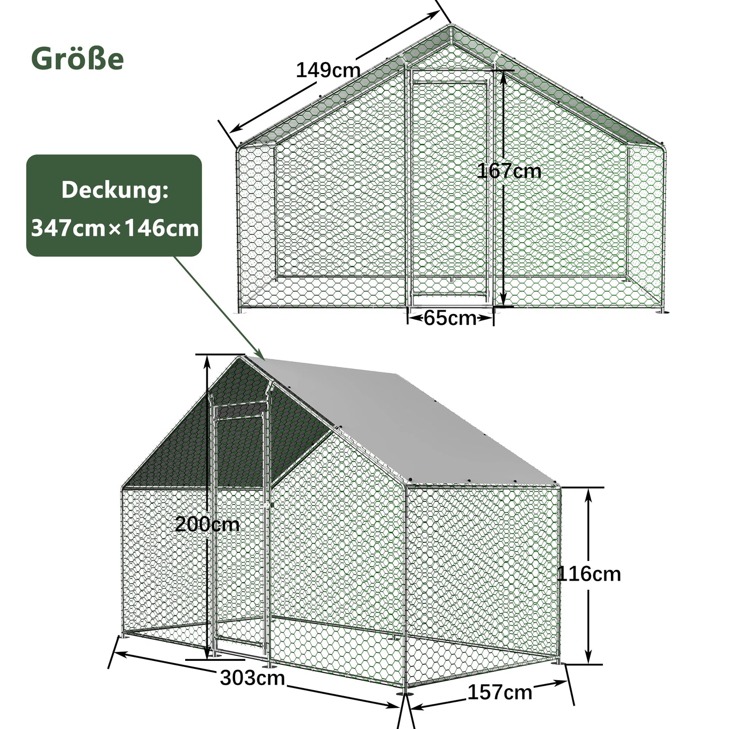 Chicken Stall 2x2x2m With Safety Lock, Waterproof PE Cloth, Free-running Hook Made Of Metal For Chickens, Rabbits, Ducks, Hens