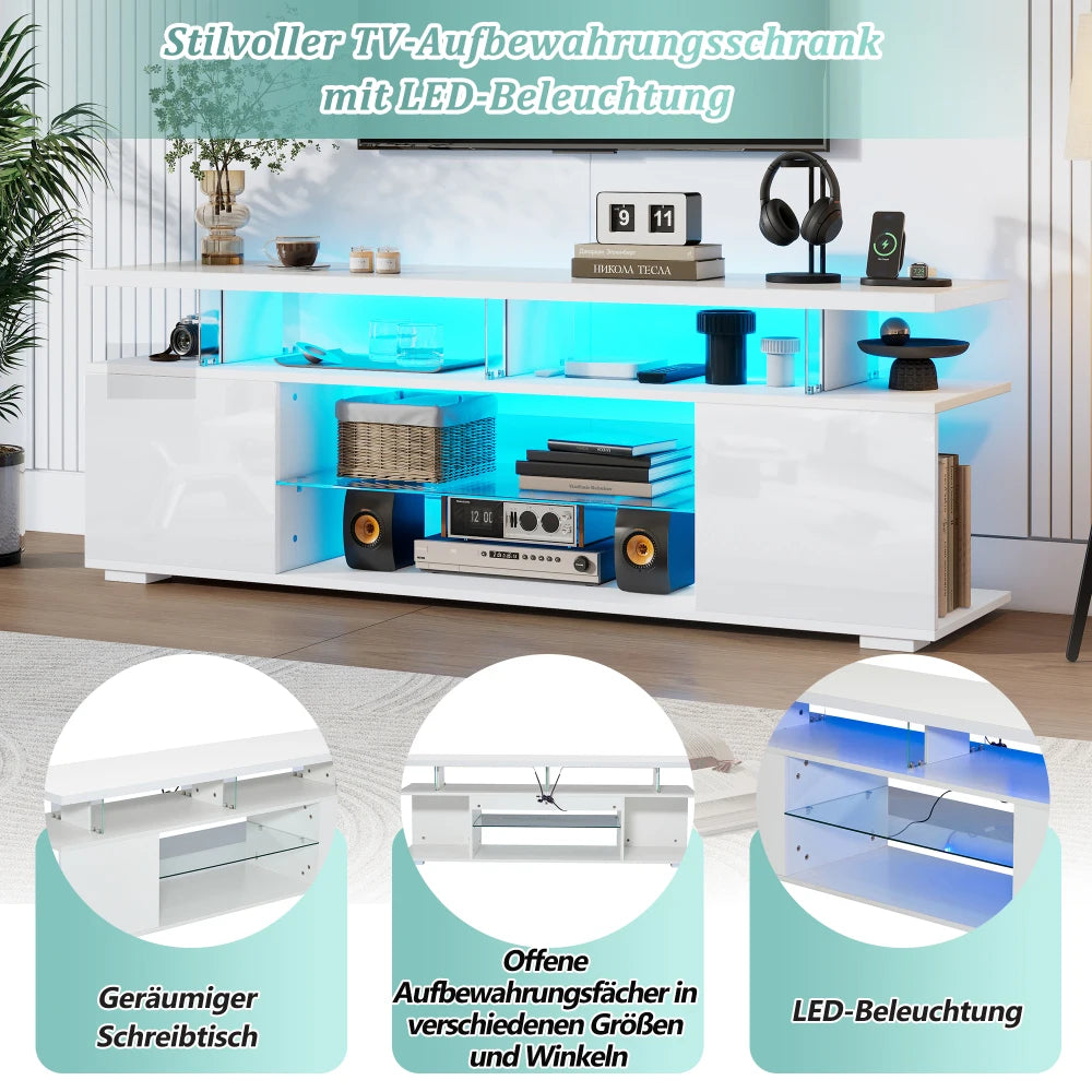 TV-meubel – TV-standaard – Tv-kast – Mediameubel – Entertainmentmeubel – LED-verlichting met 16 kleuren – Geschikt voor tv’s tot 60 inch