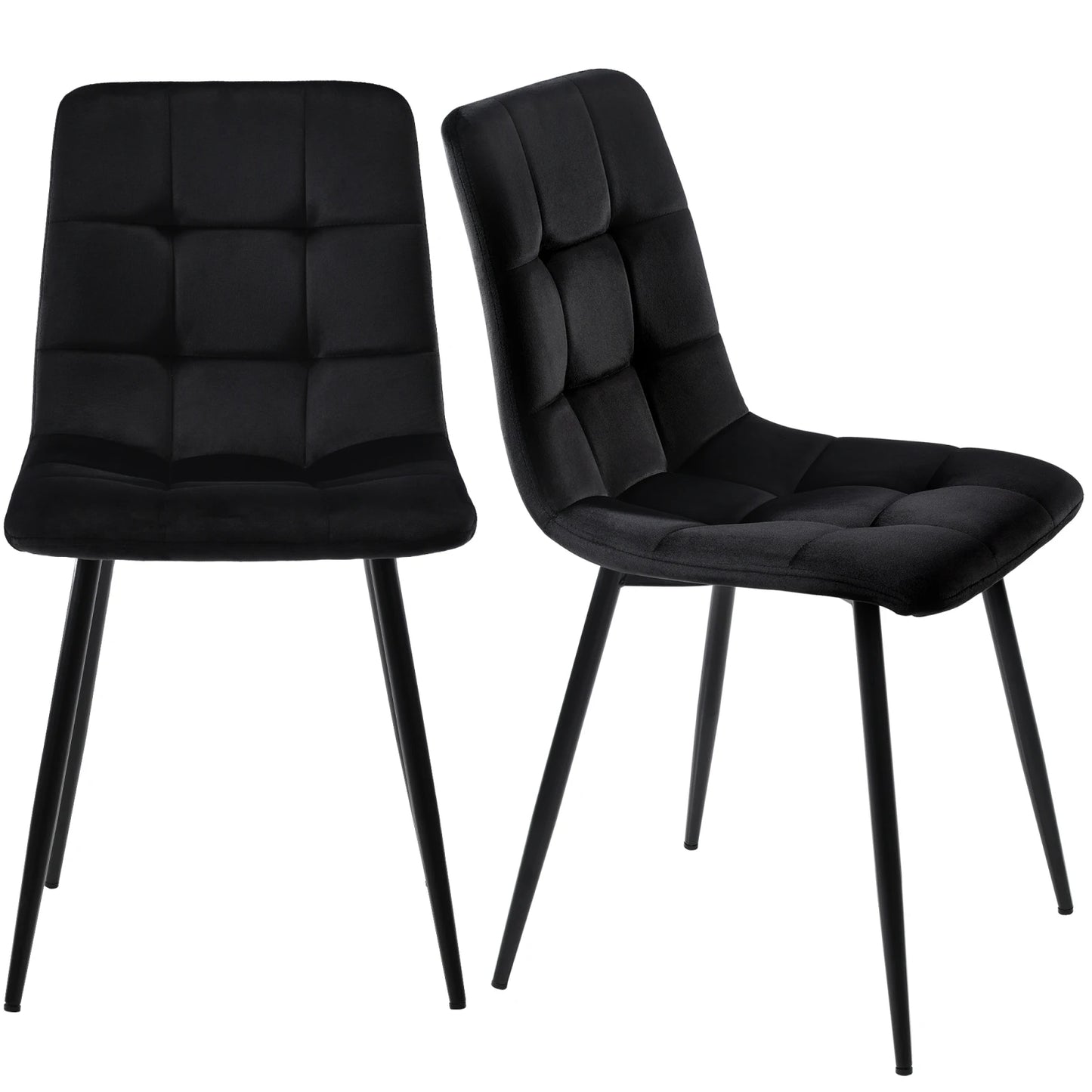 Eetkamerstoelen – Velvet Stoelen – Quilt Stoelen – Metalen Frame – Comfortabel Zitoppervlak – Vloerbescherming - Set van 4 - Zwart - QUORE