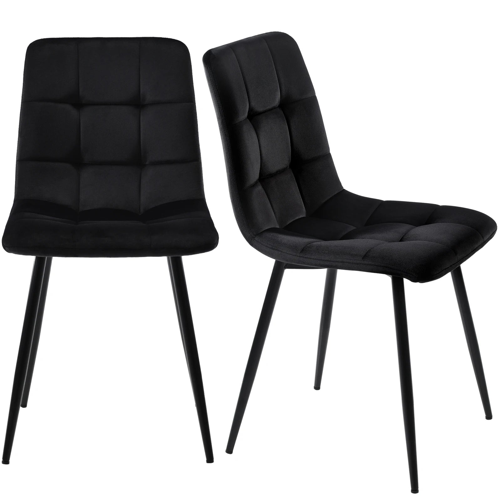 Eetkamerstoelen – Velvet Stoelen – Quilt Stoelen – Metalen Frame – Comfortabel Zitoppervlak – Vloerbescherming - Set van 4 - Zwart - QUORE