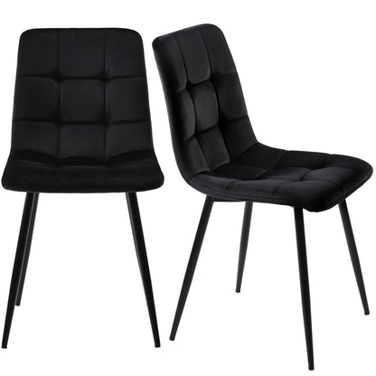 Eetkamerstoelen – Velvet Stoelen – Quilt Stoelen – Metalen Frame – Comfortabel Zitoppervlak – Vloerbescherming - Set van 4 - Zwart - QUORE