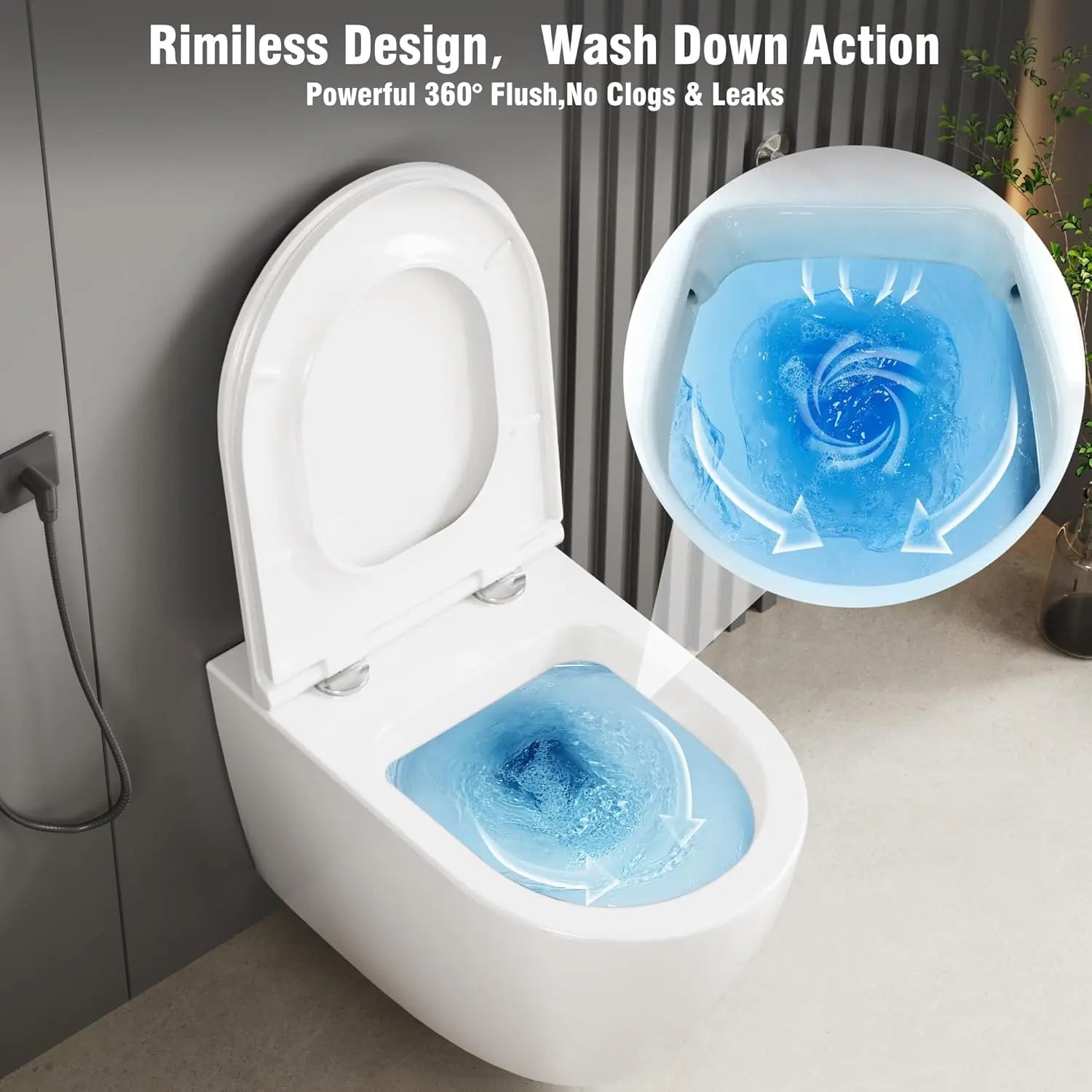 Wandtoilet – Hangend Toilet – Randloos Toilet – Toilet Zonder Rand – Keramisch Toilet – Ultra-Dunne Deksel – Soft-Close Sluiting – Waterbesparende Spoeling - QUORE