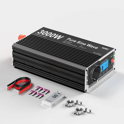 Omvormer – Spanningomvormer – Stroomadapter – Inverter – Zuivere Sinusgolf – 2000W Continu Vermogen – 4000W Piekvermogen – Inclusief Afstandsbediening en Digitaal Display