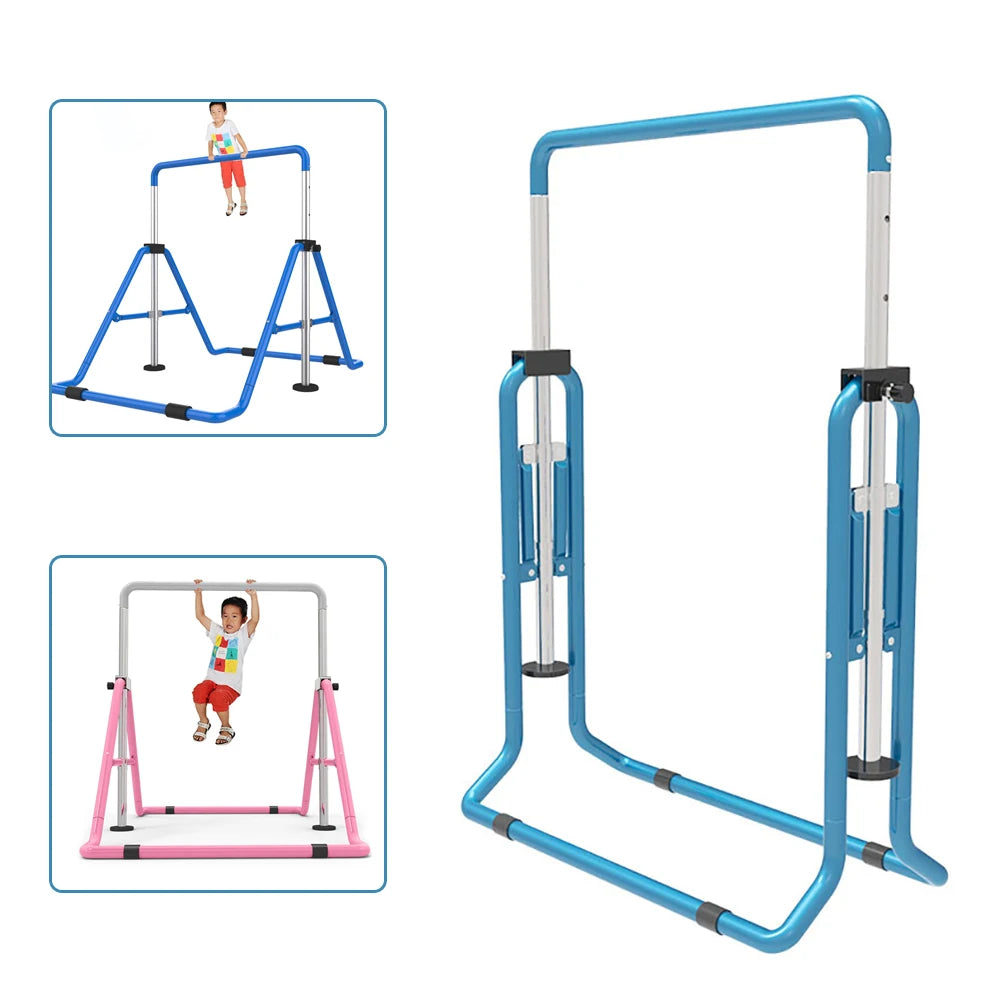 Verstelbare Gymnastiekstang - Turnrek - Thuistrainingsstang Opvouwbaar - Veilig - Eenvoudige Montage - voor Kinderen - 5 Versnellingen - voor Binnen - Buiten - Hoogte Verstelbaar 70-140 cm - Blauw