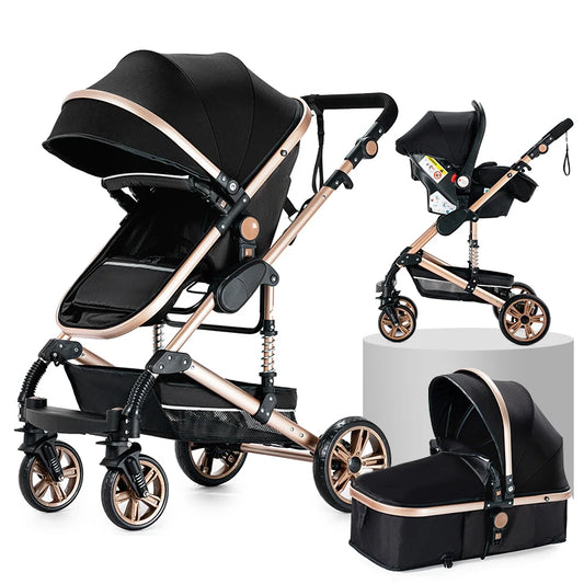 3 in 1 Baby Stroller High Landscape Foldable Lightweight Pushchair with Reclining Seat for Newborn to Toddler Travel - QUORE