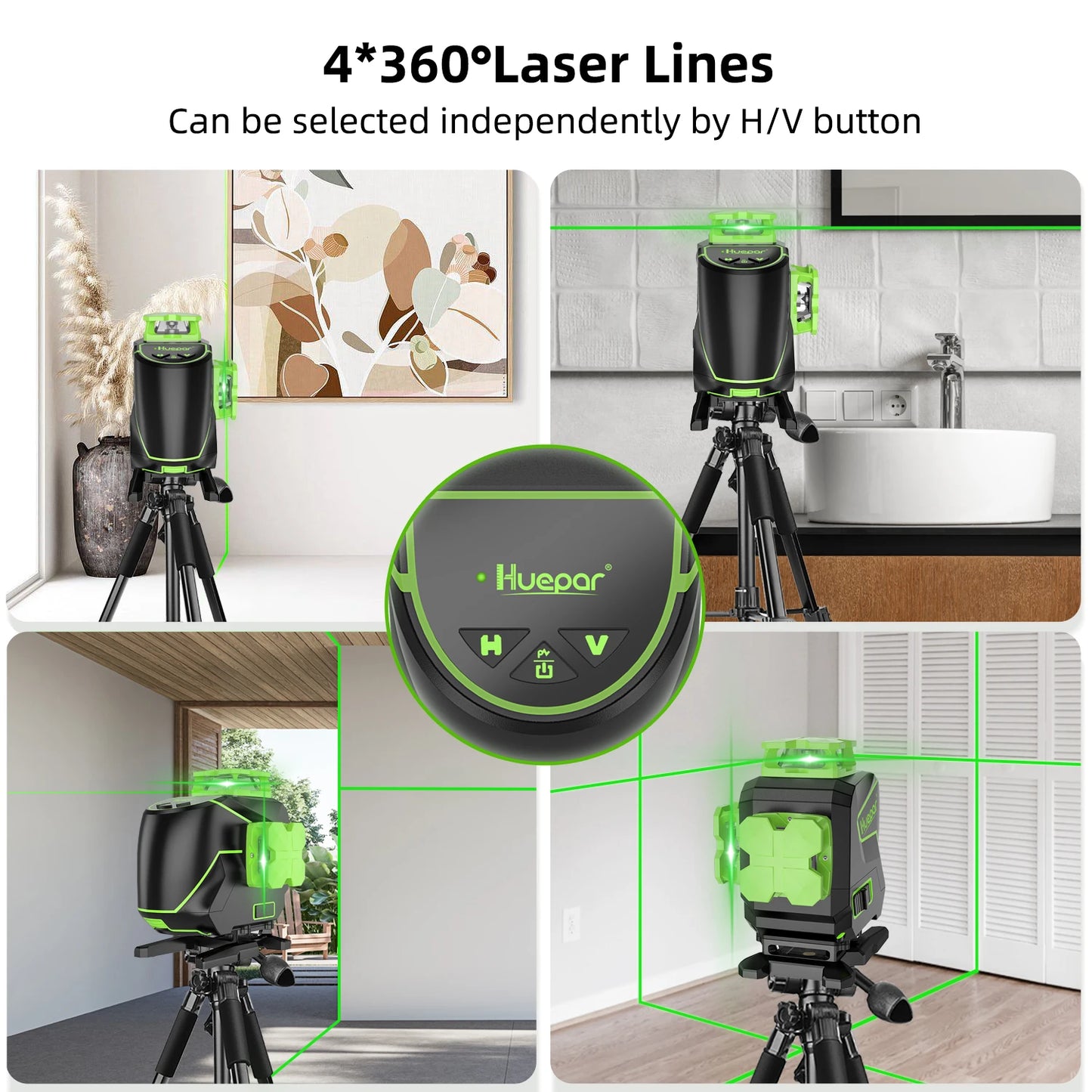 Kruislijnlaser - 4D Kruislijn - Bouwlaser - Rotatielaser - Laserliner - Laser - 16-Lijn – Groene Straal – Inclusief Detector & Statief – Geschikt voor Tegel- en Vloerwerk