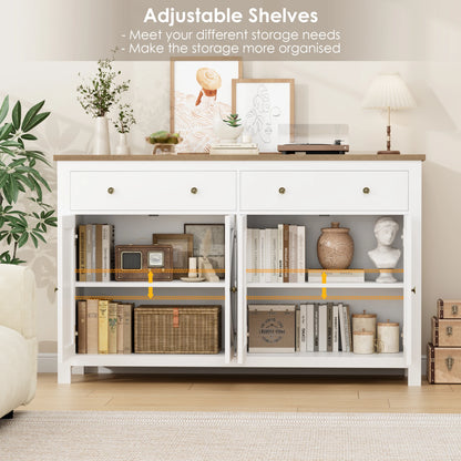 Dressoir – Sideboard – Opbergkast – Kast – Buffetkast – Zwart – 140 cm Breed – Wit Gelakt Frame Met Eikenhouten Blad