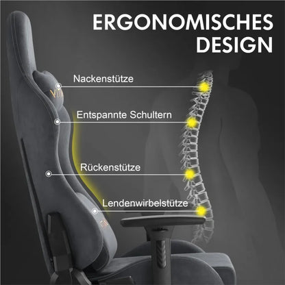 Gamestoel – Bureaustoel – Gaming Chair – Computestoel – Zitleuningstoel – Ergonomisch Ontwerp – Verstelbare Voetsteun – Kunstsuède Bekleding – Groen - QUORE