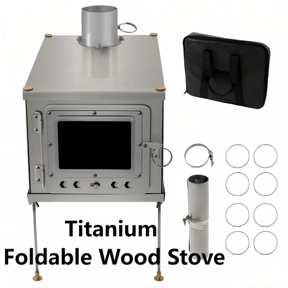 Titanium Houtkachel – Opvouwbare Kachel – Draagbare Stove – Camping Kamin – Outdoor Houtbrander – Lichtgewicht Titanium – Duurzaam En Compact - QUORE
