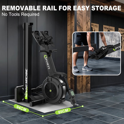 Roeimachine – Rower – Fitnessmachine – Sportmachine – Indoor Trainer – Luchtweerstand Met 10 Niveaus – Bluetooth Display Met Trainingsgegevens – Inklapbaar – Verstelbare Tablet Houder – Zwart – Max 160 kg