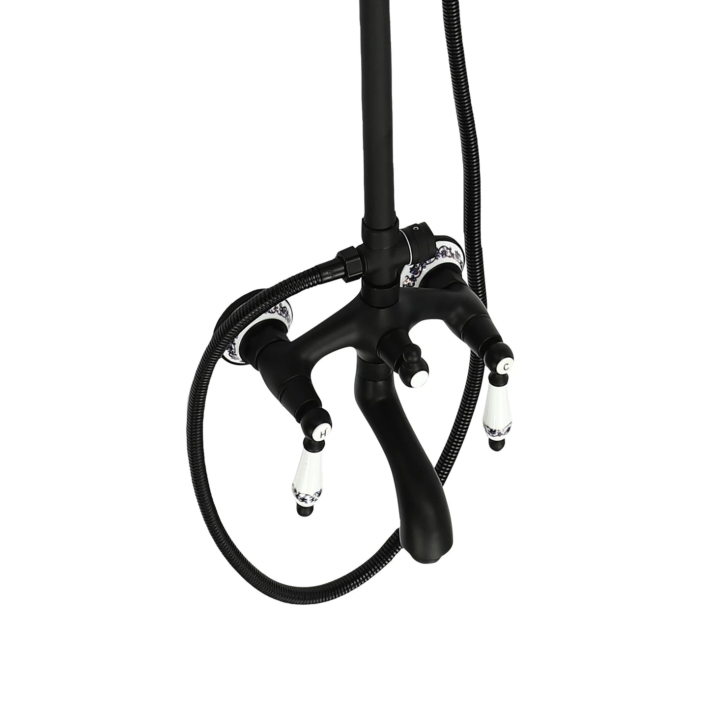 Douche - Regendouche - Douchewand - Douchekolom - Douchepanelen - Retro Douchekraan Set - Wandgemonteerde Regendouche met Verstelbare Douchestang & 3 Waterstanden - Zwart